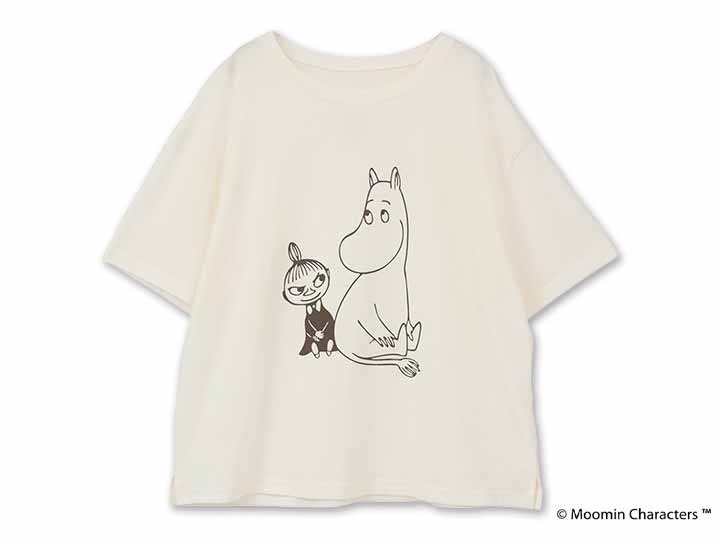 予約　ムーミン　オーガニックコットンスリットＴシャツ・ムーミントロールとリトルミイ・エコホワイトＭ