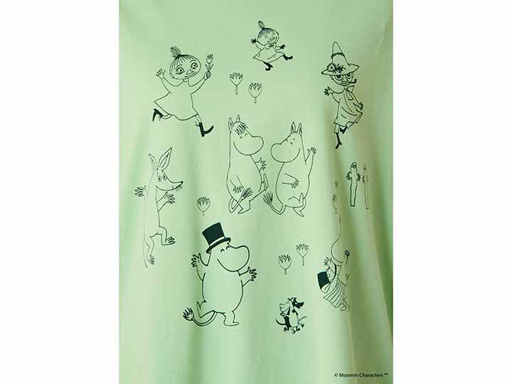 予約 ムーミン オーガニックコットン スリットTシャツ・ムーミン谷の仲間たちとお祝い・グリーン・M_4