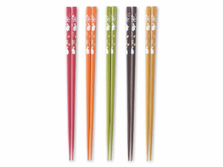予約　若狭塗　食洗機対応桜うさぎ塗箸（5色組／合成漆器）