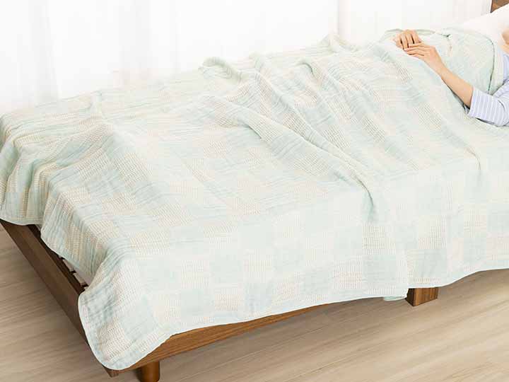 からみ織麻混三重ガーゼケット　ミントグリーン　シングル