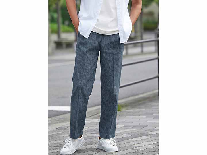予約　高島ちぢみ涼風爽やかメンズパンツ（ネイビーブルー）Ｌ_2