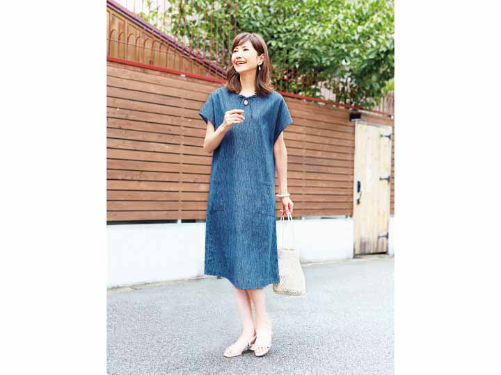 予約　高島ちぢみ涼感ワンピース　Ｓ−Ｍ　ネイビー_2