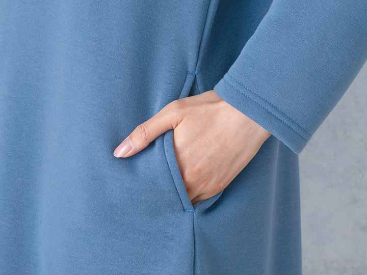 予約　ひざまであったか裏起毛ワンピース　ブルーグレー　ＬＬ_4