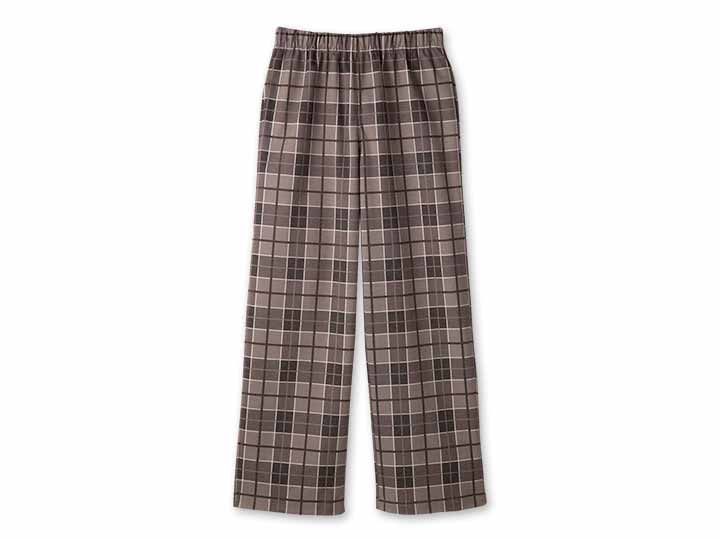 予約　まるでウールのような裏起毛ゆったりストレートパンツ　ベージュチェック　ＬＬ
