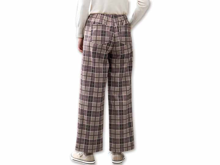 予約 まるでウールのような裏起毛ゆったりストレートパンツ ベージュチェック LL_3