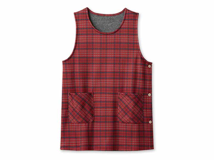 予約　軽くてあったかチュニックエプロン（レッドチェック）Ｍ−Ｌ