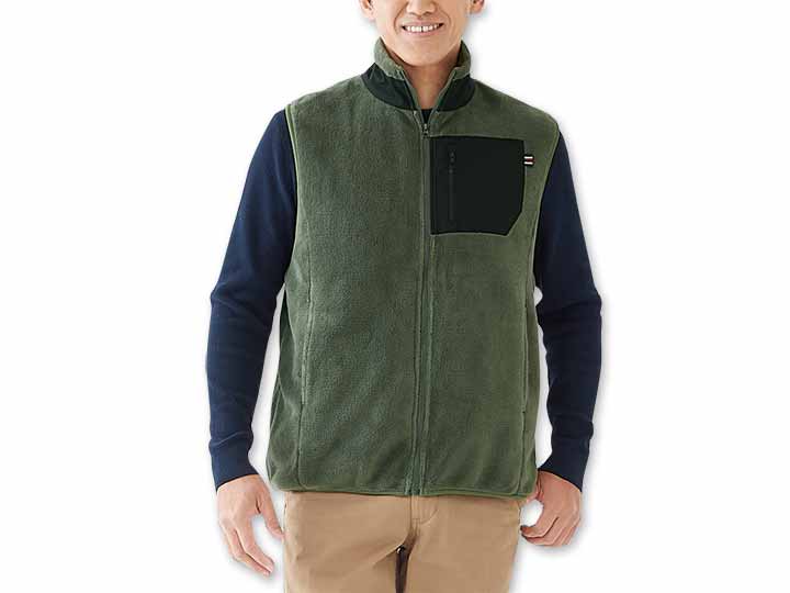 予約 毛布でつくった暖かメンズベスト(カーキ)M_2