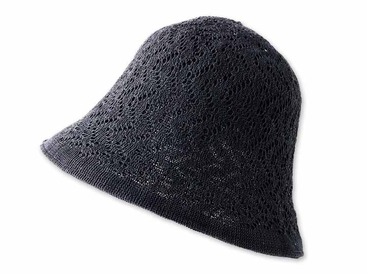 予約　ＵＶ透かし編み帽子　ブラック