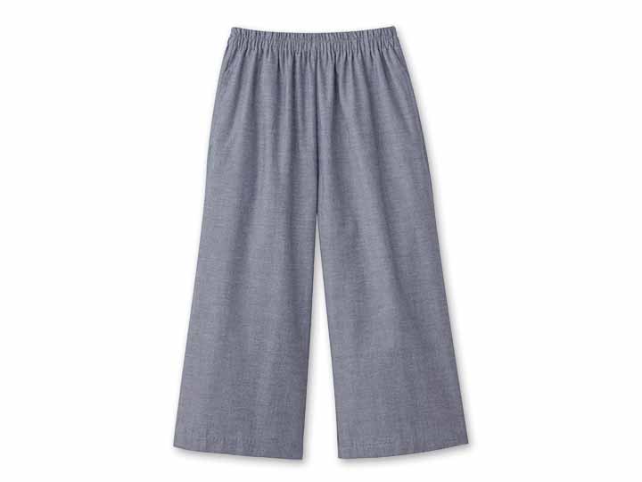 予約　【日本製】綿100％播州織ワイドパンツ（ネイビー）Ｌ