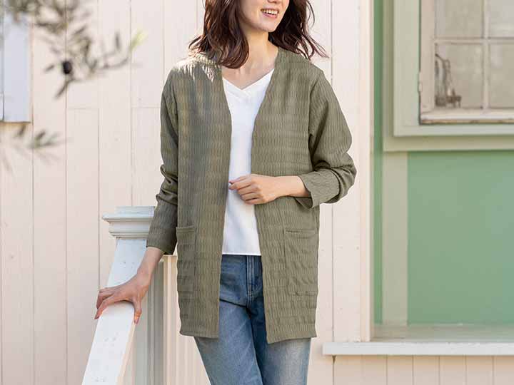 予約 透かし編みのひやさらエアリーカーディガン グレージュ L_2