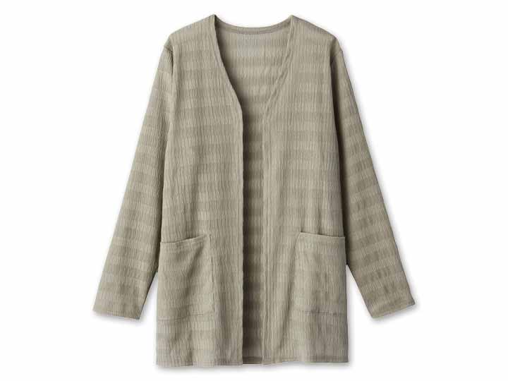 予約　透かし編みのひやさらエアリーカーディガン　グレージュ　ＬＬ