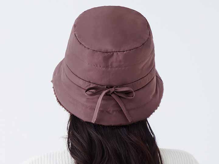 予約　すっぽり被れる小顔見せあったかキルト帽子（パープルローズ）_3
