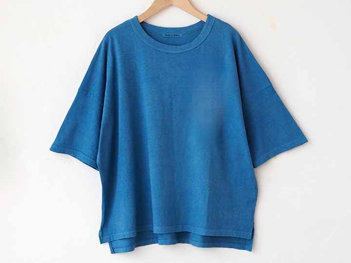 予約　天然藍メイドインアースのＴシャツ【和綿／オーガニックコットン／度詰天竺】【Ｍ／藍】【浅葱】