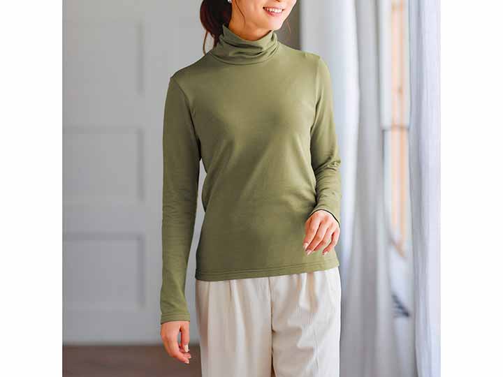 予約 ぽっかぽか起毛ハイネックシャツ オリーブ L_3