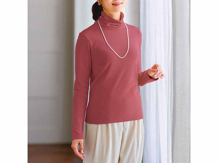 予約　ぽっかぽか起毛ハイネックシャツ　ワイン　ＬＬ_2