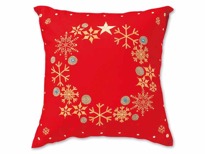 予約　ミラー刺繍　クッションカバー　スノー（赤）