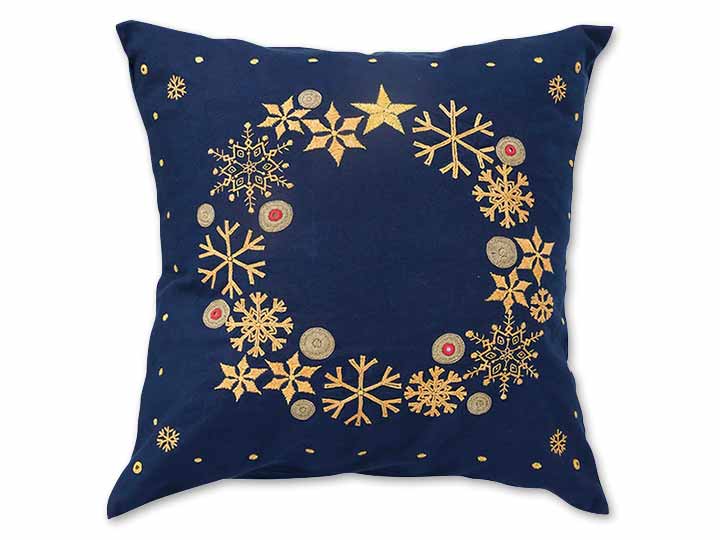 予約　ミラー刺繍　クッションカバー　スノー（ネイビー）
