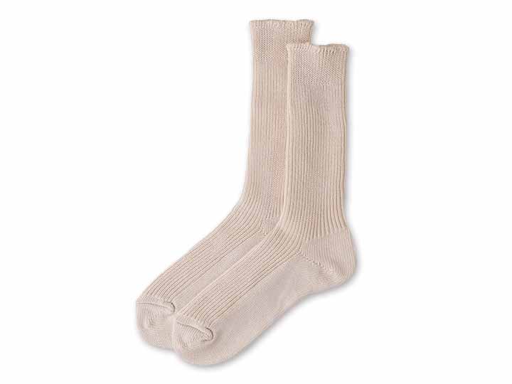 予約　ローゲージ1×1リブ編みソックス【Ｍ／きなり】