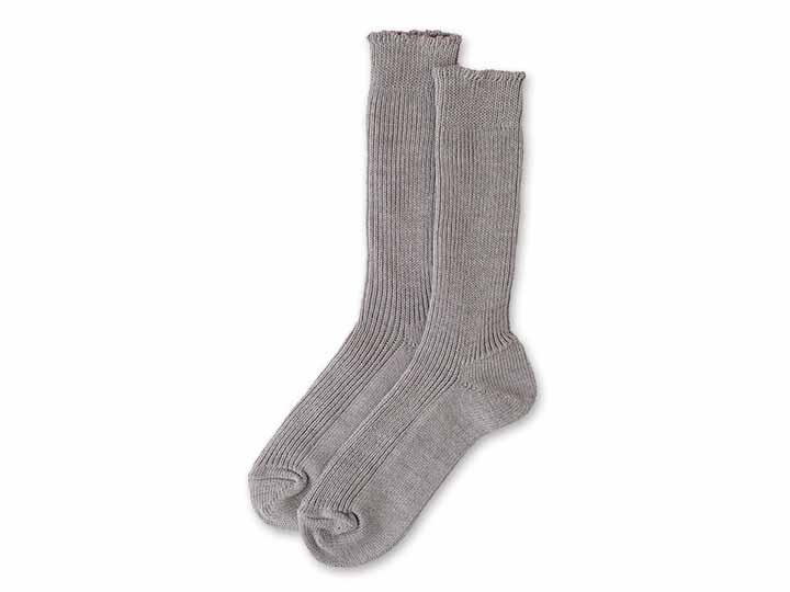 予約　ローゲージ1×1リブ編みソックス【Ｍ／グレー】【Ｂａｌｉ彩土染】