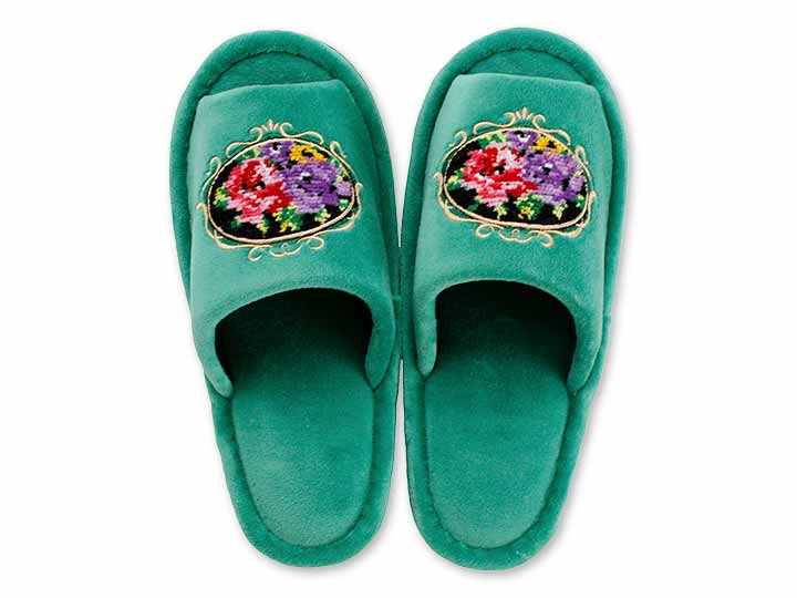 予約　シェニールロゼ　スリッパ　グリーン