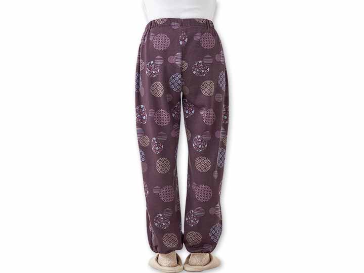 予約　和柄くつろぎもんぺ（まり柄ワイン）Ｌ_3