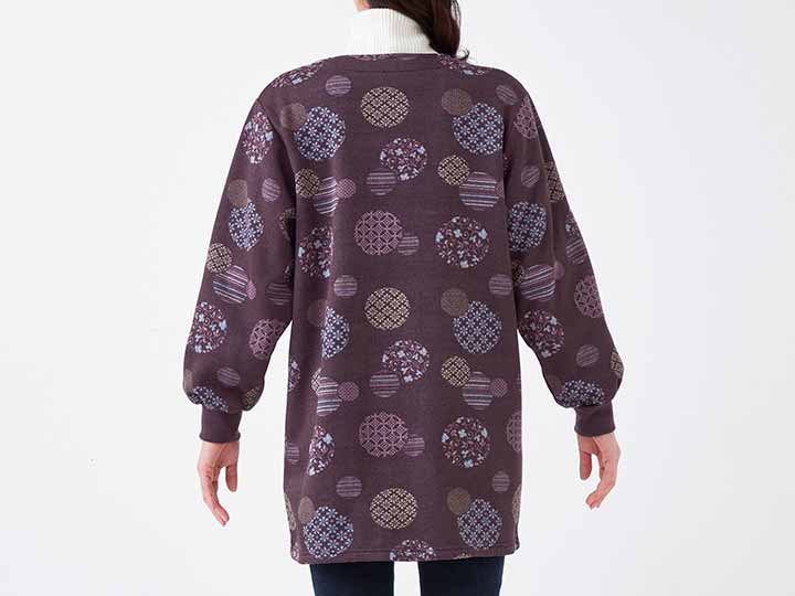 予約 和柄ロング丈かっぽう着(まり柄ワイン)M−L_3