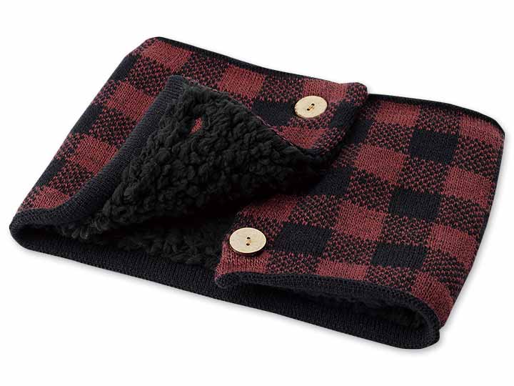 予約　内側ボアであったかネックウォーマー（ボタンタイプ）レッド系_2