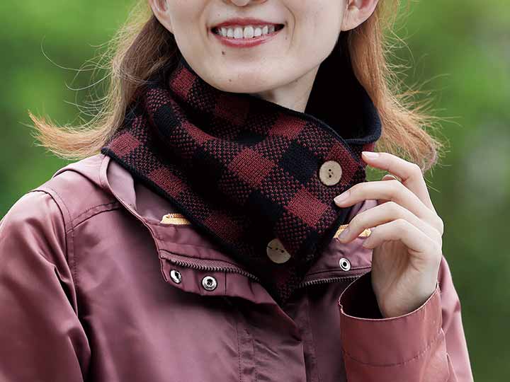 予約　内側ボアであったかネックウォーマー（ボタンタイプ）レッド系_3