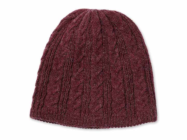 予約　内側シルク2重編みあったか帽子　エンジ