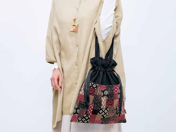 予約 日本製 布工房紡ぎ 和トートきんちゃく 黒_4