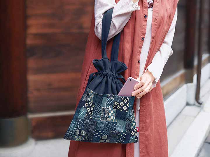 予約 日本製 布工房紡ぎ 和トートきんちゃく 紺_4