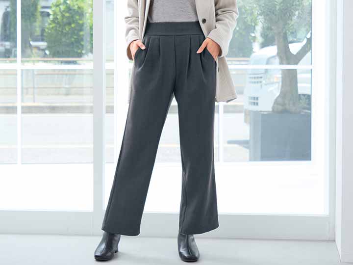 予約 eclaT style スタイルアップ 上品ワイドパンツ チャコールグレー M_2