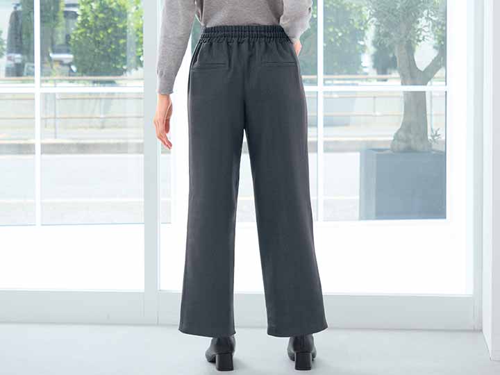 予約 eclaT style スタイルアップ 上品ワイドパンツ チャコールグレー M_3