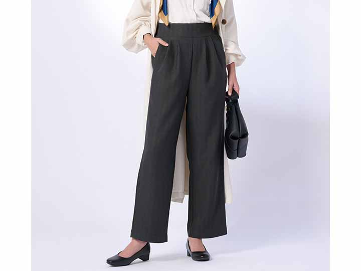 予約 eclaT style スタイルアップ 上品ワイドパンツ チャコールグレー M_4