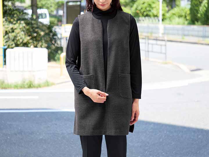予約 eclaT style メランジキーネックロングベスト グレー系 M〜L_2