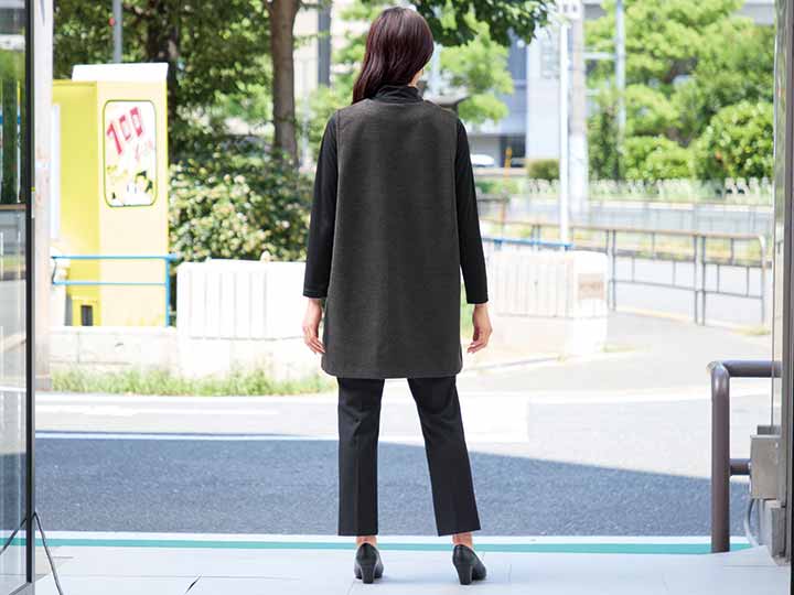 予約 eclaT style メランジキーネックロングベスト グレー系 M〜L_3