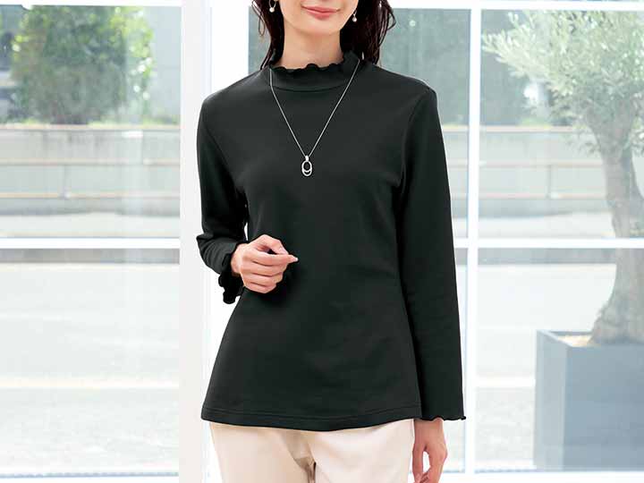 予約　ｅｃｌａＴ　ｓｔｙｌｅ　綿100％微起毛　メロータートルプルオーバー　ブラック　Ｌ