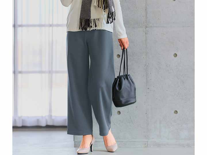 予約　ゴム替えできる裏起毛あったかミラクルワイドパンツ　グレー　ＬＬ_3