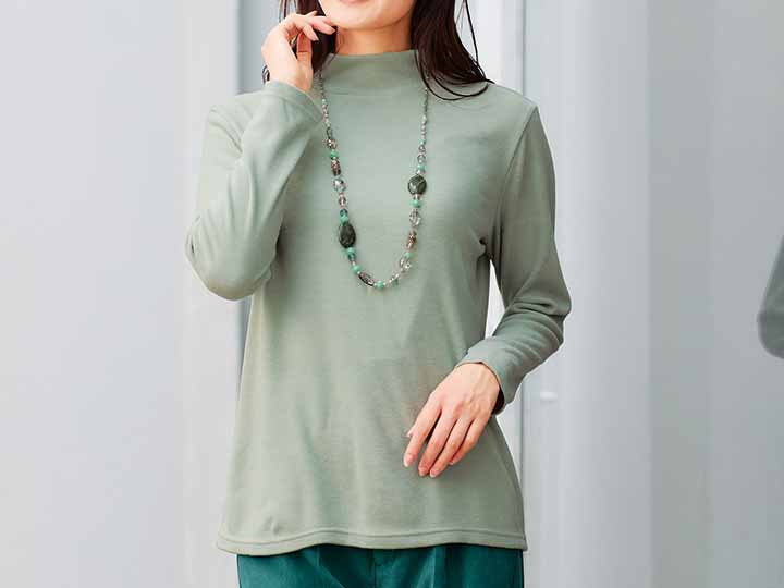 予約　ふわっととろけるハイネックシャツ　モスグリーン　ＬＬ_2