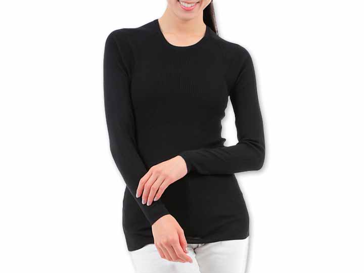 予約　シルク　リブニット丸首ラグラン袖　ブラック　Ｌ−ＬＬ