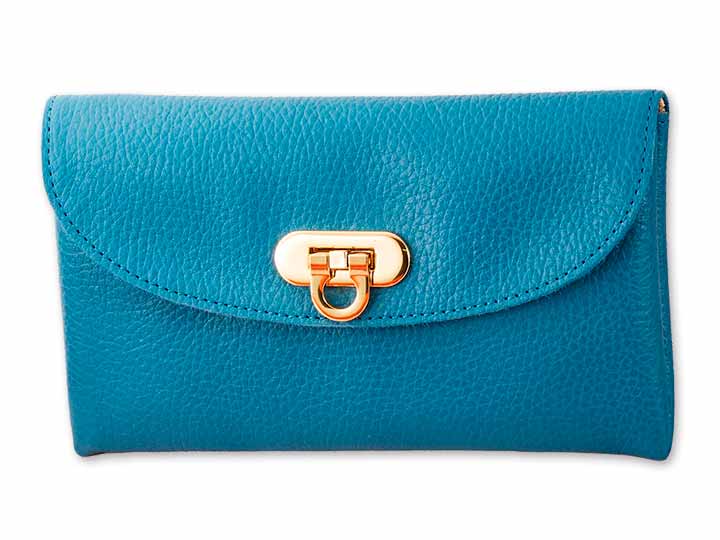 予約　牛革コンパクト長財布　ブルー