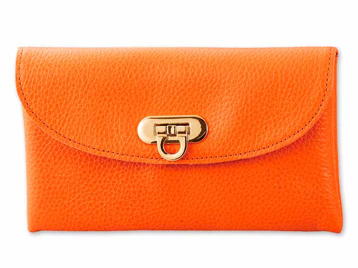 予約　牛革コンパクト長財布　オレンジ