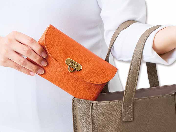 予約 牛革コンパクト長財布 オレンジ_2