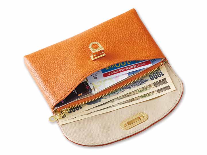 予約 牛革コンパクト長財布 オレンジ_4
