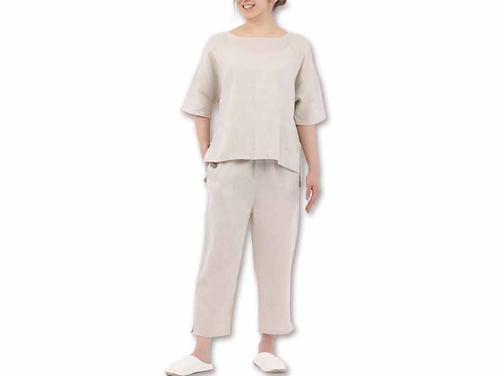 予約　ＬＩＮＥＮ＆ＢＡＳＩＣ　ルームウェア（セットアップ）　オートミール　Ｌ