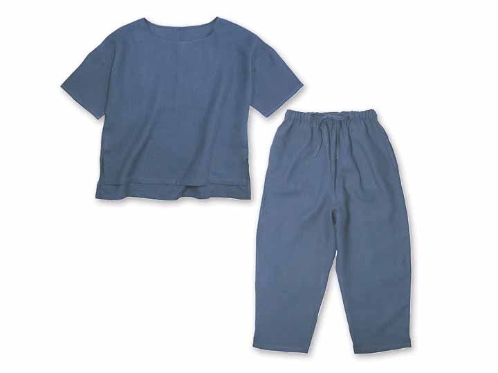 予約　ＬＩＮＥＮ＆ＢＡＳＩＣ　ルームウェア（セットアップ）　ネイビー　Ｌ_2