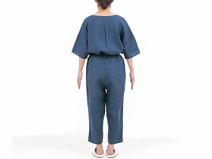 予約　ＬＩＮＥＮ＆ＢＡＳＩＣ　ルームウェア（セットアップ）　ネイビー　Ｌ_3