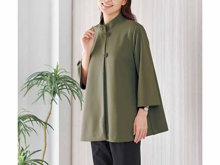 予約　サラッと快適ポンチョ風ジャケット　カーキ　ＬＬ〜3Ｌ_2