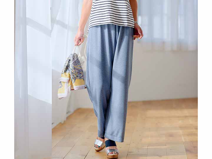 予約　まるで木陰のミラクルワイドパンツ　杢ブルー　Ｍ_2