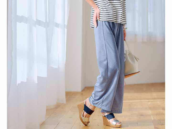 予約　まるで木陰のミラクルワイドパンツ　杢ブルー　Ｍ_3